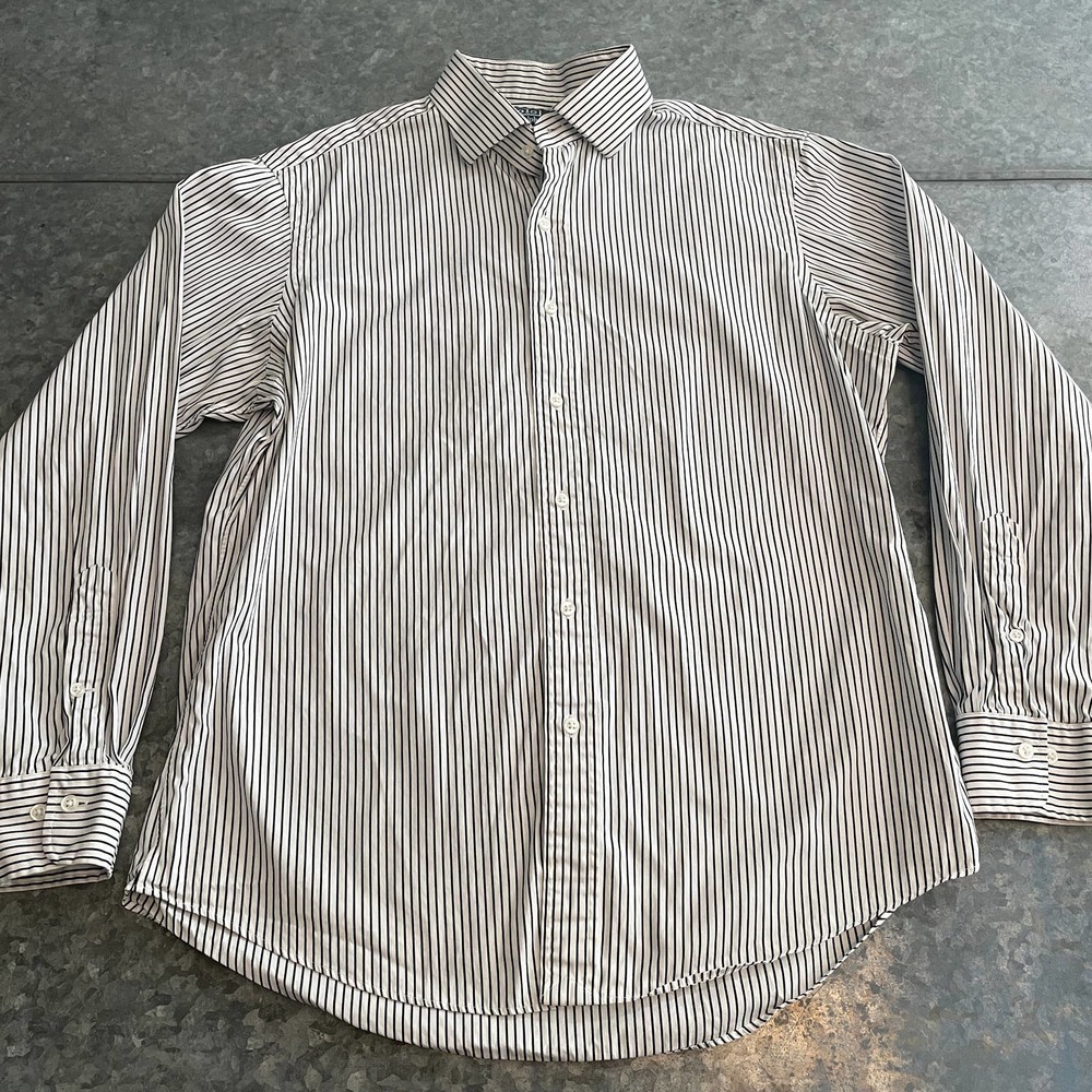 Polo Ralph Lauren Regent Custom Fit Pinstripe Button Up Shirt 16.5 White Black